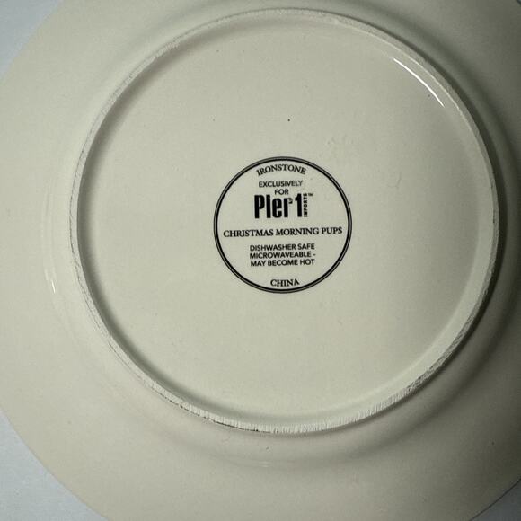 Pier 1 CHRISTMAS MORNING PUPS Salad Dessert Plates Puppies Dogs Set of four - Picture 6 of 7